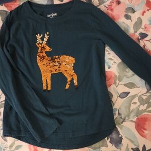 Cat & Jack Teal Long Sleeve with Sequin Deer